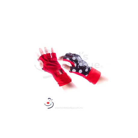 GUANTE NEGRO CON CIRCULOS BLANCOS Y ROJO