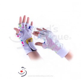 GUANTES BLANCO CON LENTEJUELA Y CIRCULOS DE COLORES