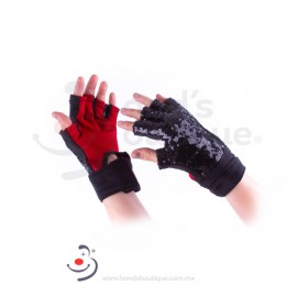 GUANTES LENTEJUELA NEGRO CON ROJO