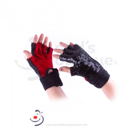 GUANTES LENTEJUELA NEGRO CON ROJO