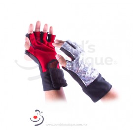 GUANTES LENTEJUELA PLATA CON ROJO