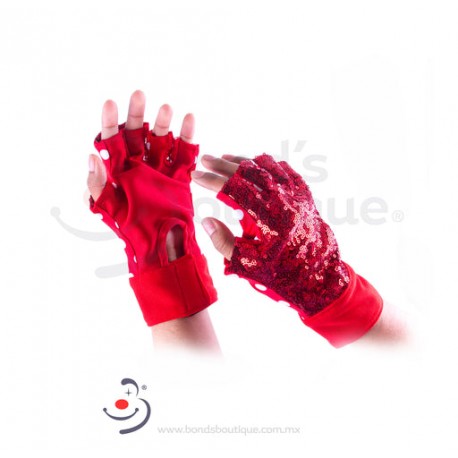 GUANTES LENTEJUELA ROJO CON CIRCULOS BLANCOS