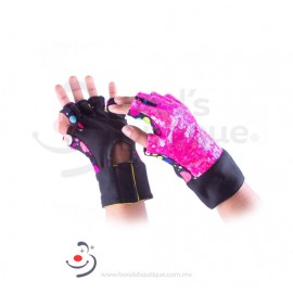 GUANTES LENTEJUELA ROSA CON NEGRO