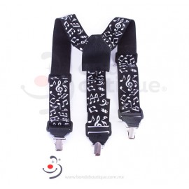 TIRANTE NEGRO DE NOTAS MUSICALES BLANCA